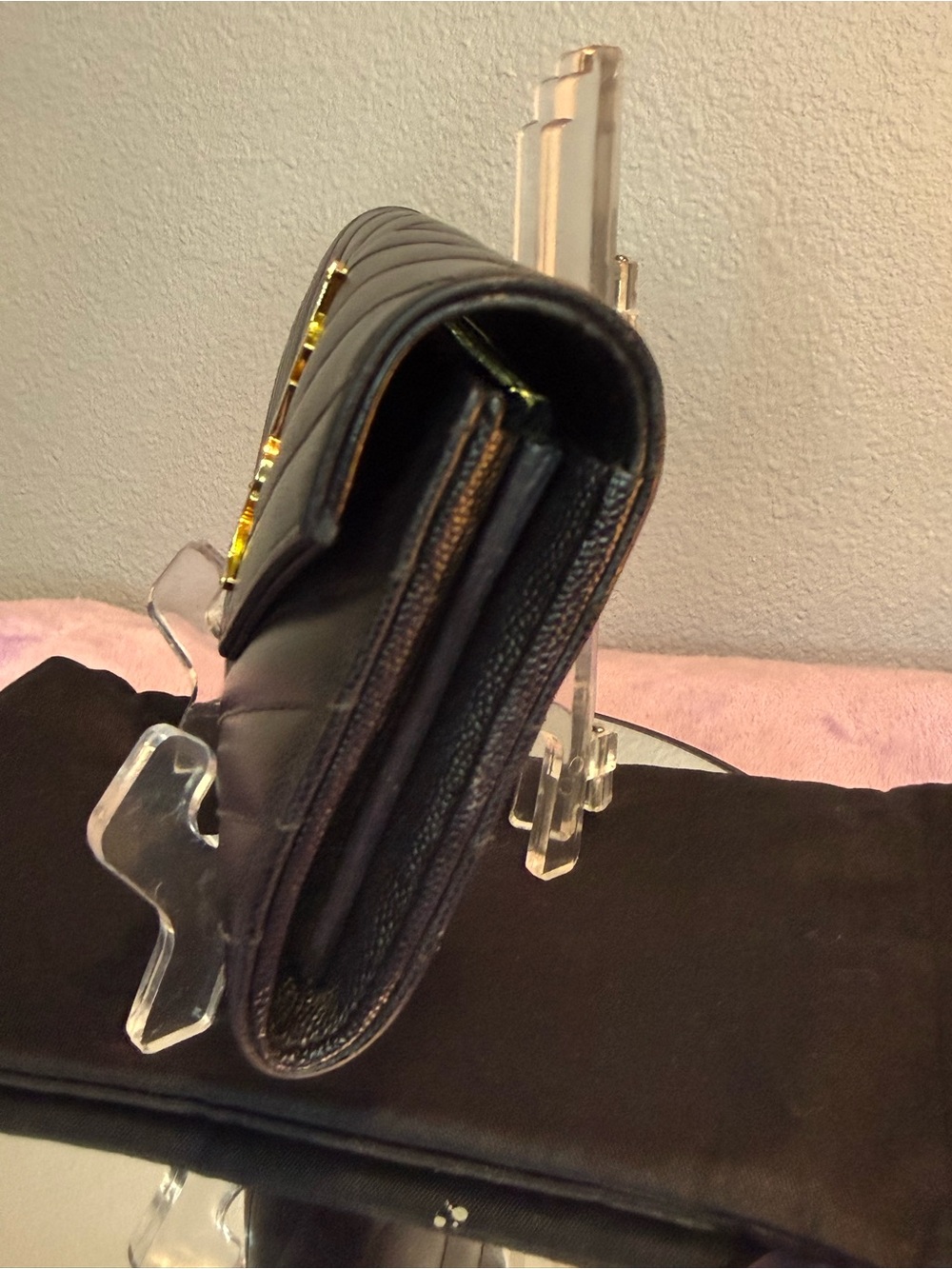 Authentic YSL Black Grained Leather Cassandre Matelassé Large Flap Wallet - Picture 3 of 14